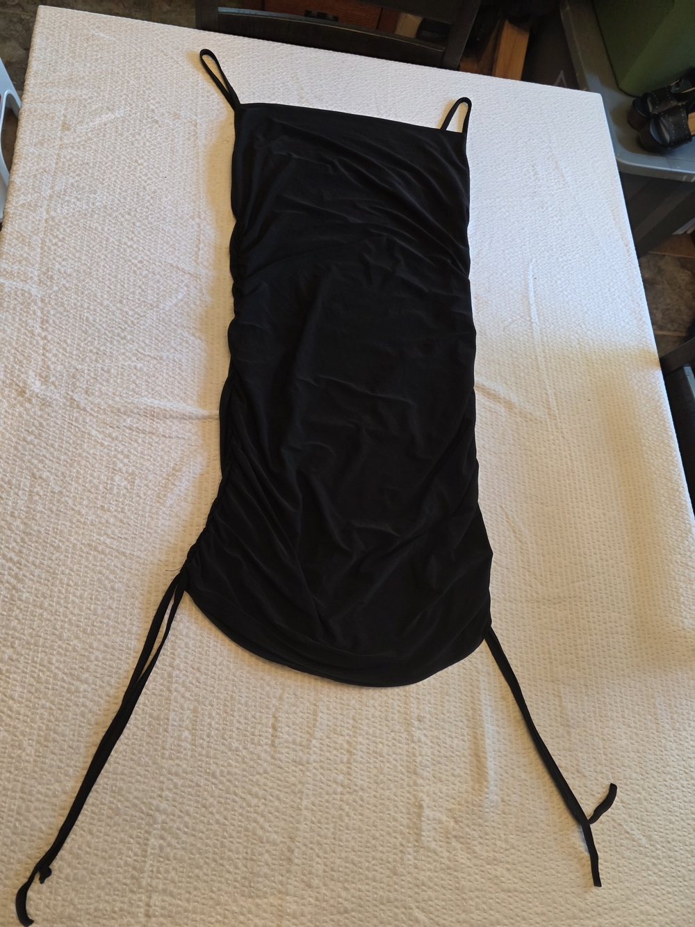 Adjustable Side-Tie Black Mini Dress with Spaghetti Straps